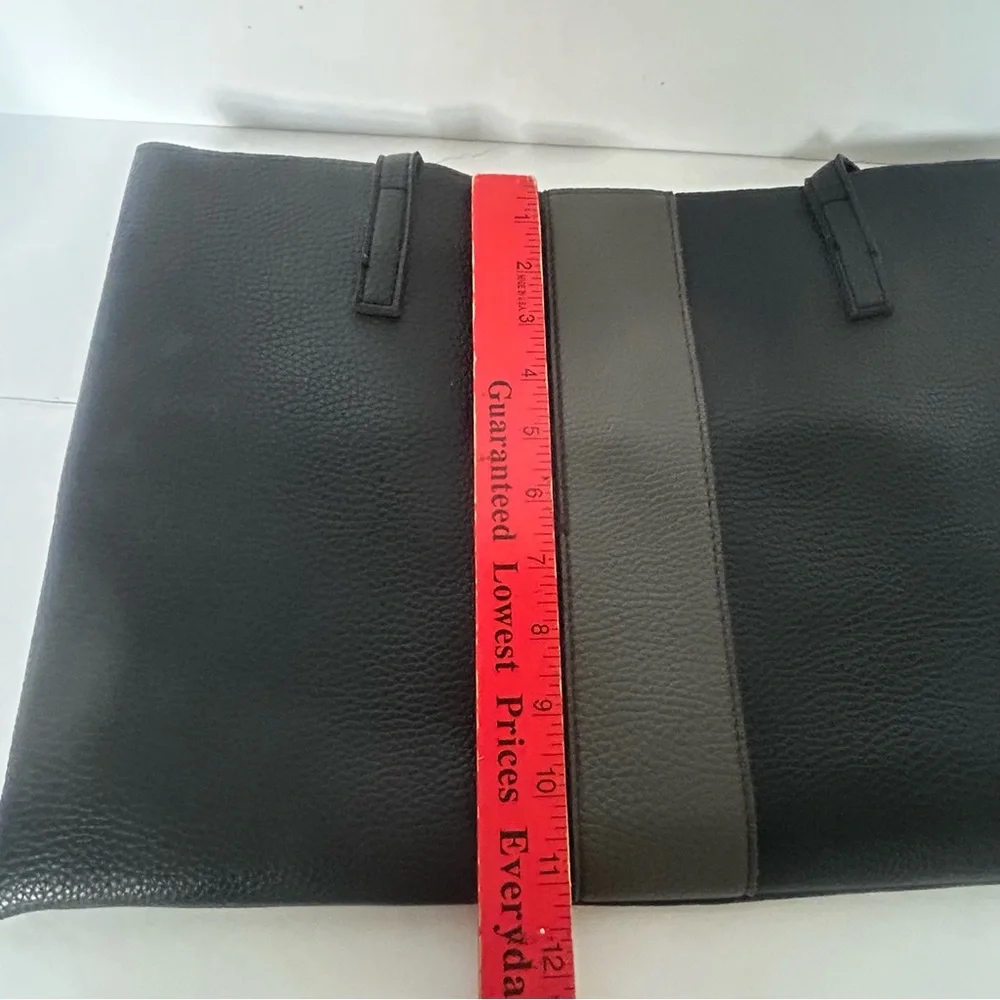 Vince‎ Camuto Black Pebbled Soft Leather Gray Stripe Tote Laptop Bag